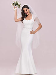 Lace Crystal Cap Sleeve V Neck Beading Mermaid Wedding Dress For Party 0218