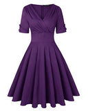 Women's 1950s Vintage Deep V Neck Wrap Half Sleeve Retro Cocktail Swing Dress