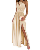 Wgooyheya Women One Shoulder Hollow Slit Long Dress Elegant Sleeveless High Waist Party Ruched Maxi Dress