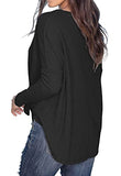 IWOLLENCE Women's Loose Henley Blouse Bat Wing Long Sleeve Button Down T Shirts Tie Front Knot Tops Black Medium | Women's Tops and Blouses