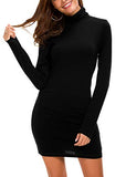 Women's Long Sleeve Turtleneck Bodycon T-Shirt Dress