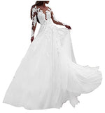 Chiffon Wedding Dresses for Bride 2021 with Train Long Lace Appliques Split Sheer Beach Bridal Gowns | Women's Formal Dresses