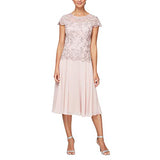 Blush Women's Long Evening Gown With Sequin Lace Bodice Tea Length Sequin Mock Dress | Women's Formal Dresses