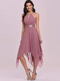 Women's Halter Short Chiffon Ruched Irregular Bridesmaid Dress Evening Dress  - Sara Clothes