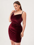 Women's Plus Size Sexy Spaghetti Strap Cowl Neck Velvet Mini Bodycon Dress