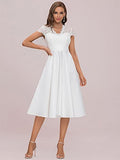 Women's A-line Lace See-Through V-Neck Pleated Wedding Party Cocktail Dress  - Sara Clothes