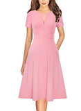 Pink Polyester Womens Elegant Front Zipper Slim Work Business Office Party Cocktail A-line Dress Vfshow