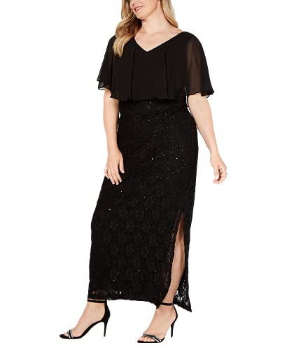 Apparel Womens Slitted Lace Short Sleeve V Neck Maxi Sheath Formal Dress Black Size 14w 14