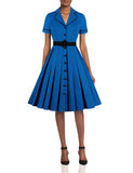 Women's Cotton Pleated Lapel Button up Shirt Vintage Office Dress | Original Brand | Women's Cocktail Dresses