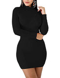 Women's Sexy Basic Long Sleeve Turtleneck Bodycon Club Mini Dress