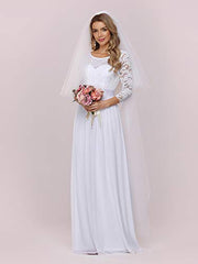 Women's Lace Round Neck Long Sleeve Simple Chiffon Wedding Dress 7412-eh