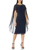 Adrianna Papell Women's Sheer Cape Dress with Beaded Accents