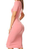 Women's Short Sleeve Midi Bodycon Dress - Crew Neck Fitted Dress with Plus Size Options | Women's Work Dresses