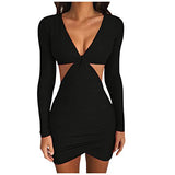 Women Dresses Promotion Sale Casual V-Neck Long Sleeve Solid Backless Mini Dress Plus Size Dress Party Dress Vintage Dress UK Size S - XXXXL | Original Brand | Women's Work Dresses