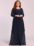 Women's Autumn Lace Long Sleeve Chiffon Plus Size Bridesmaid Dress  - Sara Clothes