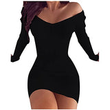 Women Dresses Sale, Fashion Ladies Sexy Solid V-Neck Long-Sleeved Sheath Tight Mini Dress UK Size Party Elgant Dresses Clearance Work Dress Office Dressing