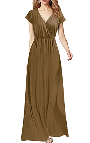 Kaffee Women Cap Sleeve Loose Plain Pockets Maxi Casual Formal Long Dresses - REPHYLLIS | Women's Formal Dresses