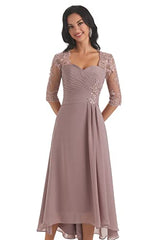 Women's A Line Chiffon Lace Mother Of The Bride Dress Beaded Evening Gown With Sleeves