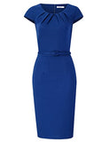 Royal Blue Short Sleeve Women's Work Dress V-Neck Business Dress Slim Bodycon Pencil Dress - KOJOOIN | Women's Work Dresses