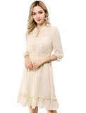 Women's Ruffle Hem 3/4 Sleeve A-Line Smocked Short Chiffon Dress | Original Brand