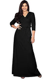 KOH KOH Womens Long Sleeve Casual Cocktail Flowy V-Neck Gown Maxi Dress