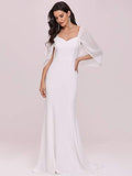 Womens Off Shoulder Batwing Sleeve Backless Bodycon Simple Wedding Dress  - Sara Clothes