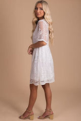 Women's V-neck Floral Lace Cocktail Dress Lace Sleeve Casual Mini Dresses Wedding Shower Guest Bridesmaid Party Dress