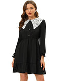 Women's Vintage Ruffle Hem Dresses A-Line Lace Panel Peter Pan Collar Dress