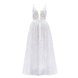 White Wedding Dresses Lace V-neck Party Dress Off-shoulder Long Maxi Formal Bridal Gown Party Dress | Women's Casual Dresses