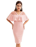 Women Elegant Drape Decorated Dress Lace Patchwork V-Neck Bodycon Pencil Cocktail Dresss