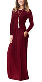 Women Long Sleeve Loose Plain Maxi Pockets Dresses Casual Long Dresses