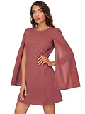 Women's Elegant Cloak Sleeve Mini Cape Dress Plain With Pocket