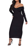 Women's Casual Off Shoulder Long Sleeves Slim Knit Bodycon Sweater Dress Midi Pencil Dress.