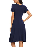 Women's Summer Casual Short Sleeve V-Neck Short Party Dress with Pockets