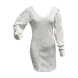 Women's Sexy Backless Mini Dress Lace Patchwork Long Sleeve Solid Skirts Ladies Fall And Winter Outdoor Dresses | Women's Lace Dresses