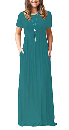 Acid Blue Maxi Dress Summer Casual Long Dresses for Laydies with Pockets - GRECERELLE