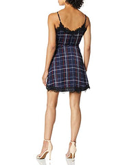 Womens Ivan Painted Plaid Printed Wrap Dress W/ Lace Trim