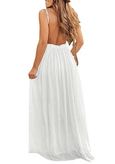 Women's Sleeveless Lace Fit & Flare Backless Maxi Dress