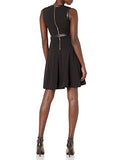 Women's V-Neck Fit and Flare with Faux Leather Trim Dress | Original Brand | Women's Work Dresses