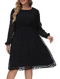 Womens Dot Chiffon Dress Plus Size Elegant Midi Casual Party Long Lantern Sleeve Dresses