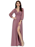 Ever-Pretty Women's V Neck Long Sleeve Elegant Empire Waist Long A Line Evening Dresses 00739