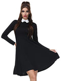 Women's Halloween Black Wednesday Addams Peter Pan Collar Long Sleeve Flare Skater Dress XS-XXL