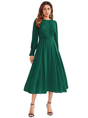 Milumia Women's Elegant Frilled Long Sleeve Pleated Fit and Flare Dress