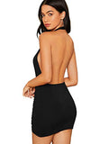 Women's Sexy Halter Ruched Bodycon Backless Wrap Party Cocktail Mini Dress