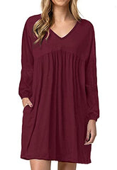 Women's Dress Autumn Winter Tunic Dress Mini Dress with High Waist Dress Knee-Length Short Dress A-line Dress with Pocket Babydoll Dress V-Neck | Women's Casual Dresses