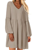 YOINS Women Long Sleeve Mini Dresses Ladies Wedding Elegant Dress Spring V Neck Long Shirt Loose Tunic Dresses | Women's Casual Dresses