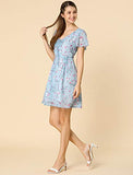 Women's Floral Flouncing Sleeve A-line Lace-up V-Neck Chiffon Dress