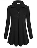 Bebonnie Womens Long Sleeve Casual Lapel V Neck Pullover Tunic Blouse Tops with Buttons | Women's Casual Dresses