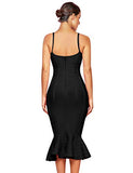 Women's Mermaid Spaghetti Strap V Neck Bodycon Midi Cocktail Bandage Dress