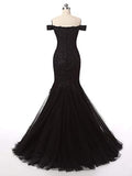 Black Lace and Tulle Mermaid Dresses with Cap Sleeves | Women's Formal Dresses